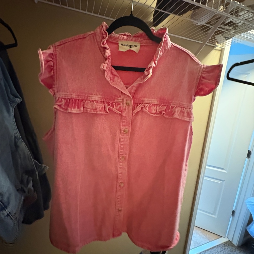 Savanna Jane Pink Ruffled Button Down Shirt